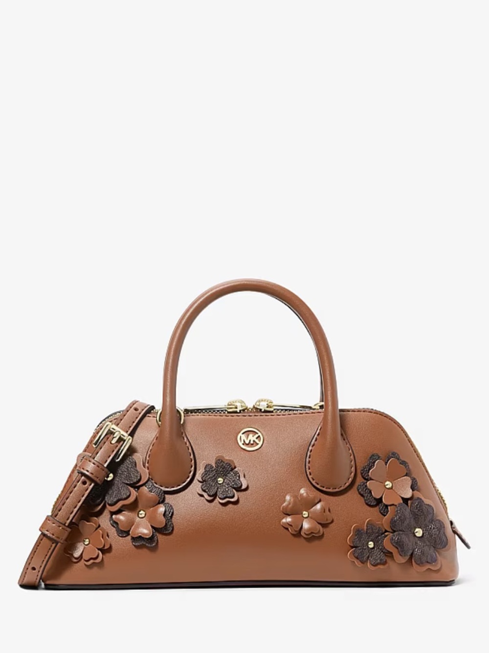 Michael Kors Brown Floral Appliqué Satchel with Gold Hardware - Picture 2 of 5